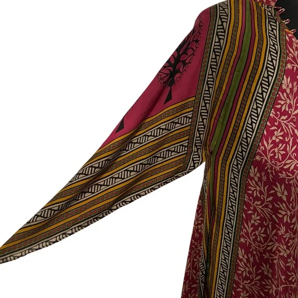 SALE! VINTAGE SARI Silk Dress OOAK Boho Witchy Cottagecore Retro Gown Maxi M - Picture 3 of 6